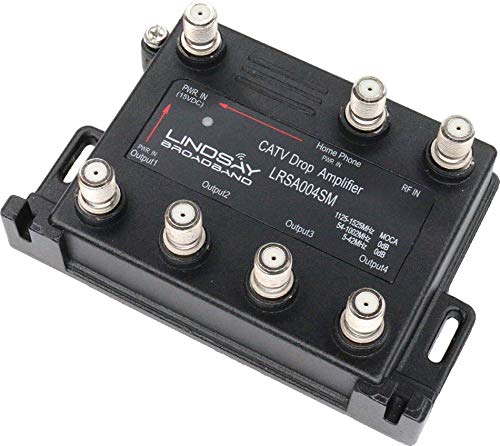 4-Port Cable TV/Internet Digital Signal Amplifier/Booster/Splitter with Unity Gain, Modem Bypass Port and MoCA Support, F59 Terminators (Lindsay LRSA004SM)