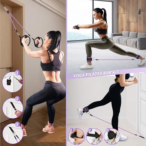 Image of Goocrun Portable Pilates Bar Kit with Resistance Bands for Men and Women - 3 Set Exercise Resistance Bands - Multifunctional Home Gym - Supports Full-Body Workouts - with Fitness Poster and Video
