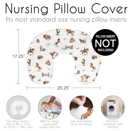 Image of Sweet Jojo Designs Western Cowboy Boy Nursing Pillow Cover Baby Breastfeeding Slipcover Infant Newborn Nursery Bottle Breast Feeding Pillowcase (Pillow NOT Included) Wild West Horse Cow Farm Animal