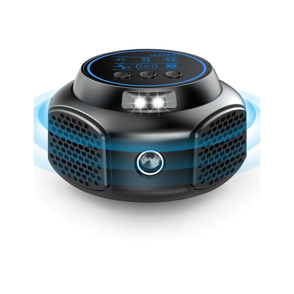 Professionnel Ultrason Souris et Rats Puissant à Large Portée - Répulsif Souris pour Intérieur avec Lumière LED, 360°Ultrason Rongeur, Effets pour Rats, Souris, Campagnols et Loirs
