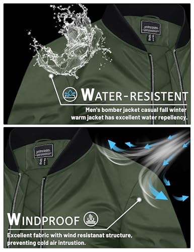 Image of TACVASEN Men's Bomber Jacket Fall Winter Warm Full Zip Windbreaker Jackets | Water-repellent windproof quilted jacket, 3 utility pockets, versatile for fall winter cold weather