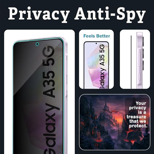 Image of FIRST MART Privacy Tempered Glass for Samsung Galaxy A35, Galaxy M35 & Samsung A55 with Cable Guard & Installation Kit | Anti-Spy 9H Screen Protector, Edge-to-Edge, Case-Friendly | Black