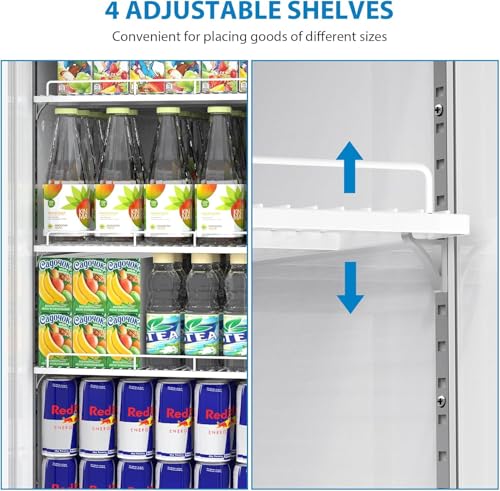 Image of Commercial Display Refrigerator with Single Glass Door, 11.3 Cu.Ft Upright Beverage Cooler with Adjustable Shelves, Soft LED Lighting, Merchandiser Fridge for Home, Restaurant, and Garage, Black | Upright Beverage Cooler, Adjustable Shelves, Soft LED Lighting, For Home, Restaurant, and Garage