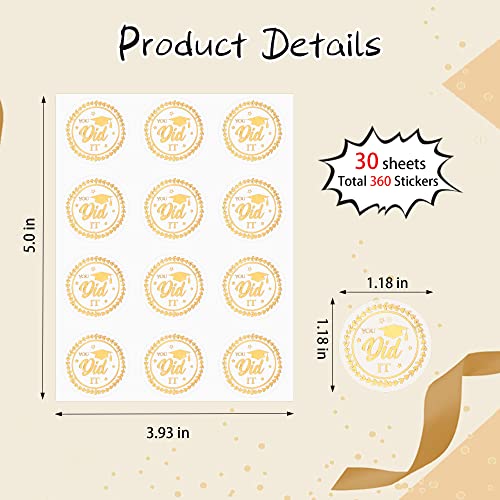 Lucleag 360 Pcs You Did It Graduation Envelope Seals Stickers, Glitter Gold Clear Self Adhesive Graduation Envelope Stickers For Class Of 2023 Graduation Party Gifts Present Decorations #TOP1