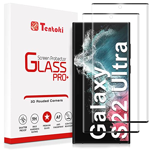 Tentoki [2 Stück Schutzfolie für Samsung Galaxy S22 Ultra, Fingerabdruck-ID Unterstützen Folie, 3D Volle Bedeckung HD Displayschutzfolie für Samsung S22 Ultra 5G, 6.8 Zoll [Kratzfest][Null Blase] Cover