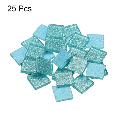 sourcing map Mosaik Fliesen Glas Fliesen Glanz Kristall Glas Stücke Masse Quadrat Glitzer Kristall 2 x 2cm für Haus Dekoration Basteln Handwerk Pack von 25(100g Hell Blau)