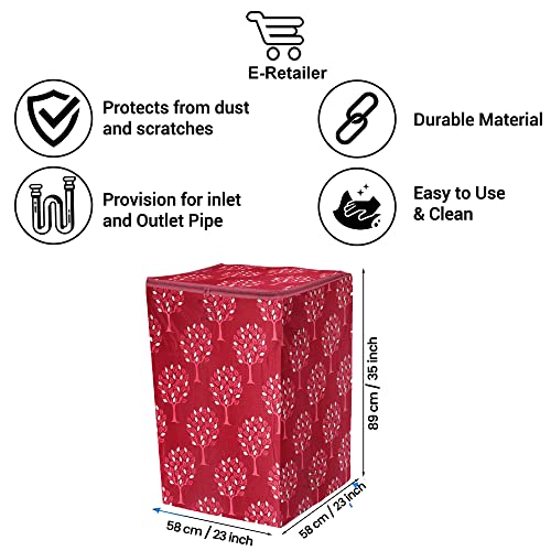 Image of Washing Machine Cover for Top Load 5kg to 7.5kg | Light Weight Dustproof Polyester Cover with Zip Enclosure | Tree Print Fully Automatic Washer Protector Indoor Outdoor Use- Size 23x23x35 inch