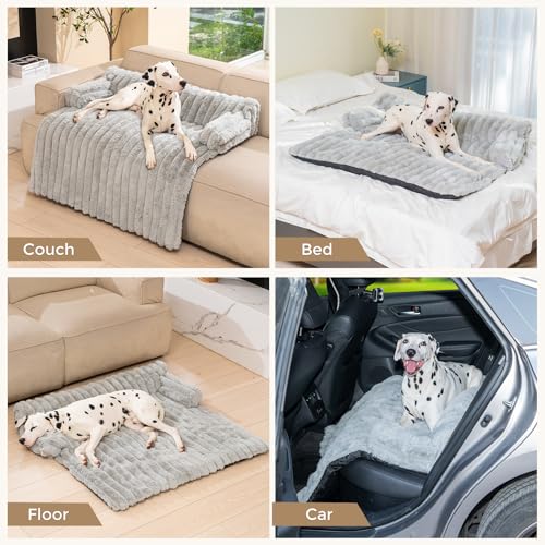 Avont Flauschige Hundebett, Hundematte Decke für Sofa für Hunde Katzen mit abnehmbaren waschbaren Bezug und Anti-Rutsch-Boden- Große/Leichtgrau