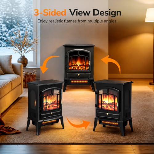 Image of Electric Fireplace Stove with 3D Flame Effect, 1000 /1500W & Flame-Only Mode