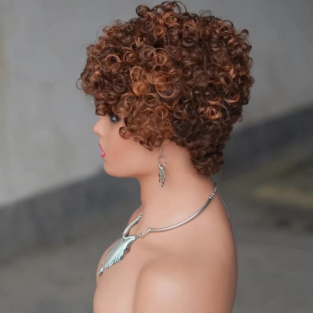 Haarpflege 6 Zoll Kurze Lockige Perücke Mit Pony Für Schwarze Frauen Echthaarperücken
