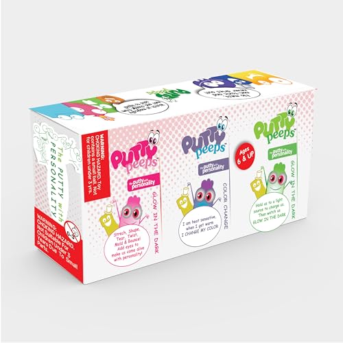 3 putty peeps-Metallic Pink, Glow in The Dark Green, Color Change Purple to Blue