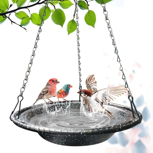 VIHSIPR Bird Bath for Outside, 12 inch Hanging Bird Bath Bowl with Chains, Bird Feeder for Outdoors Backyard Decor (Black, 1 Pack)