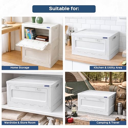 Image of HomeStrap Multi Stack Storage Box Set of 3 | Foldable & Stackable Organizer with Front and Top Open Door | Multipurpose Dual Access Storage Box for Home, Kitchen, Camping & Travel