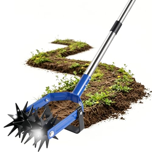 wowspeed Cultivador Giratorio de Jardín, 14cm de Ancho de Trabajo, Cultivador Manual Ajustable con 4-Secciones Mango de Acero Inoxidable, Aireador Cesped para Desmalezar Labrar Aflojar Mezclar