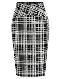 Women Plaid Skirt High Waist Knee Length Skirt Plus Size Black White Plaid XXL