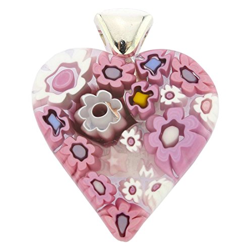 Glassofvenice Murano Glass Modern Millefiori Heart Pendant - Tender Pink #TOP25