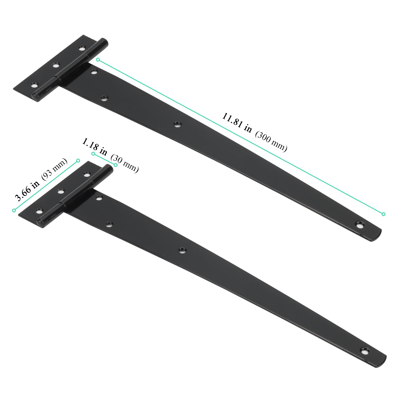 6 Pack 12 Inch T Hinge, 300mm Black T Strap Hinges, Metal Tee Hinges with Screws for Shed Doors Barn Gate - Image 2