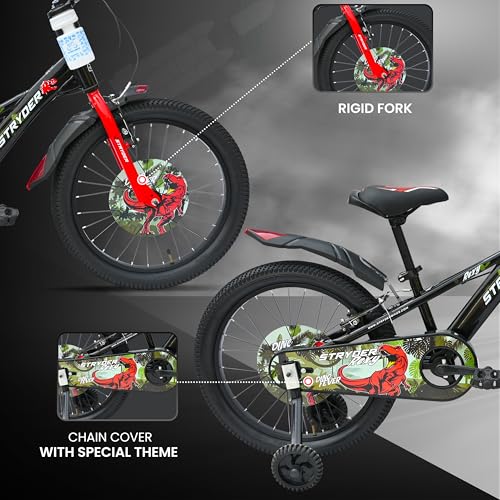 Image of Stryder Rexy 20T BMX Cycle for Kids (Unisex) - Steel Frame (9-Inch) | V-Brakes | Nylon Tires | Training Wheels | Sporty Design for Boys & Girls (Age Range: 7-13 Years) (Black)