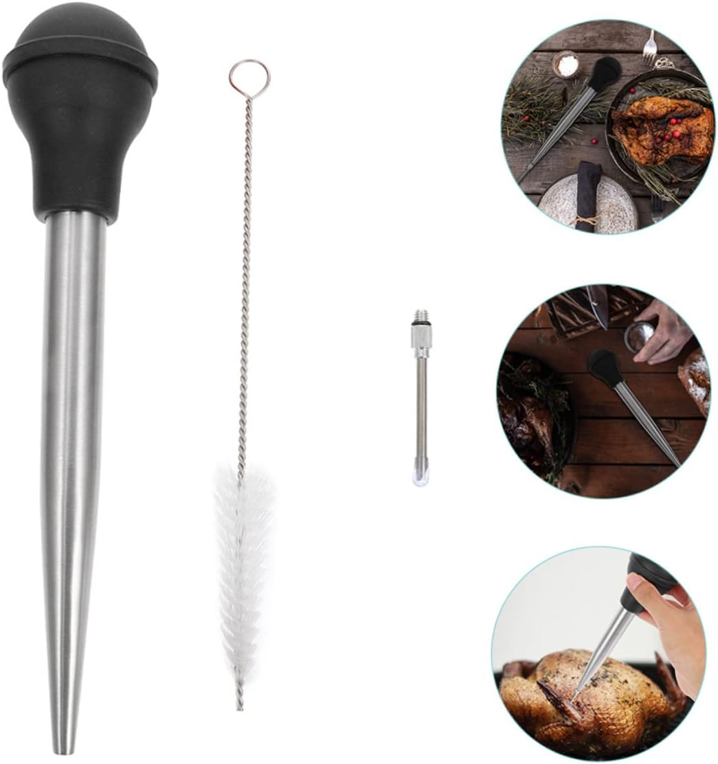 Barbecue Meat Injector Tool Stainless Steel Marinade Pump for Turkey Chicken and Pork Easy to Use Reusable Kitchen Gadget for Flavorful Cooking