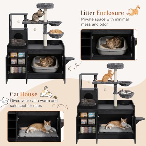 Árbol para gatos moderno con caja de arena oculta y almacenamiento lateral miniatura 5