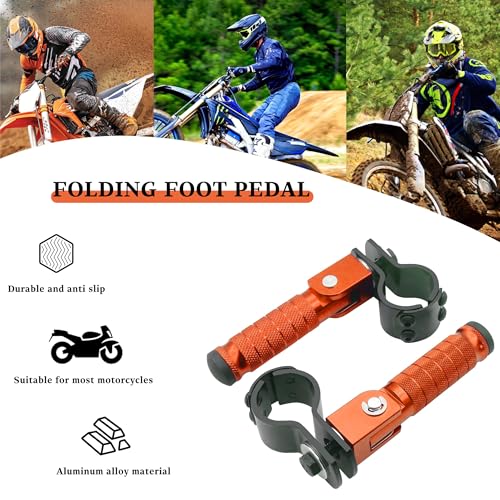 Image of M8 Motorcycle CNC Aluminum 90 Degree Folding Rearsets Folded Motorbike Footrest Bicycle Footpegs Foot Pegs Pedal Universal (Orange)