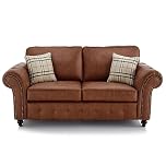 Enchanting Furnishings UK - New Oakland Tan Brown Leather Sofa Suite Chesterfield Vintage Country Design (Full Back Cushions) | Luxurious Living Room Furniture (2 Seater)