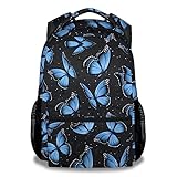 COOPASIA Butterfly Backpack for Girls, 16 Inch Aesthetic Backpack for School, Blue, Adjustable Straps, Durable, Lightweight, Large Capacity Bookbag for Kids