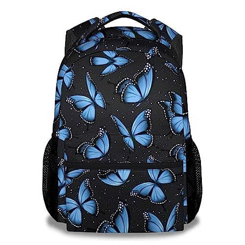 COOPASIA Butterfly Backpack for Girls 16 Inch Aesthetic Backpack for School Blue Adjustable Straps Durable Lightweight Large Capacity Bookbag for Kids