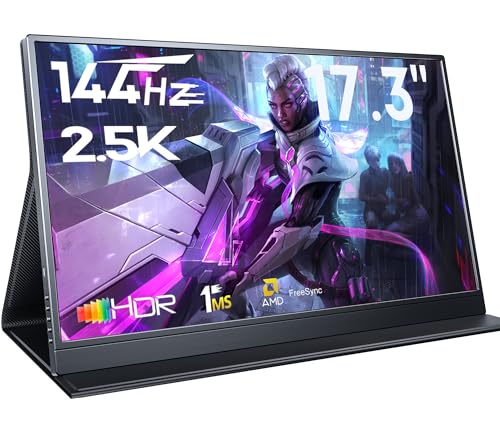 Image of Portable Gaming Monitor, 17.3 inch 2.5k 144HZ IPS Portable Laptop Monitor, Second Screen Dual USB C HDMI Computer Gaming Display with Speakers & Smart Cover, Travel Monitor for PC Phone PS4 /5 Xbox Switch