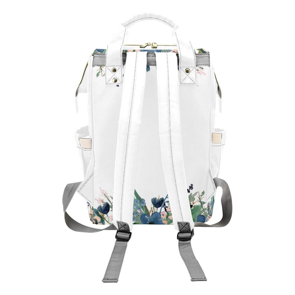 Anneunique Watercolor Blue Flower Floral Diaper Bags Backpack with Name Personalized Baby Bag Nursing Nappy Bag Travel Tote Bag Gifts for Mom Girl, 10.83 x 6.69 x 15 Inch