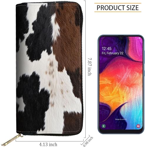 Image of RFID Blocking Leather Wallet for Women - Large Capacity Zip Around Clutch with 8 Card Slots,26 Cash Pockets & Coin Zipper,Black Brown Cowhide Fur Pattern