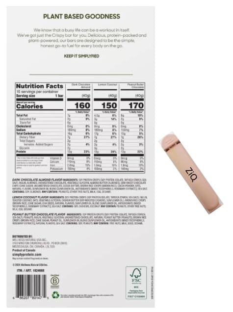 Miniatura 2 de Simply Protein - Barras crujientes de 1.41 onzas, variedad de 15 unidades (chocolate con mantequilla de cacahuete, coco y limón y sal marina de