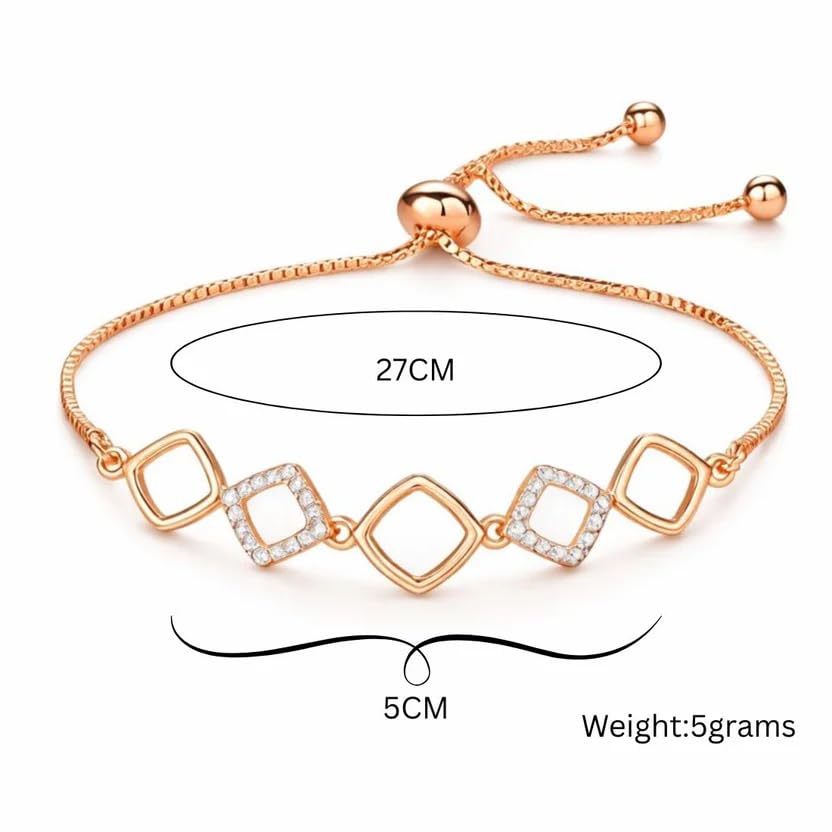 Image of Nilu's Collection Rose Gold & Silver Plated American Diamond Adjustable Bracelet, Stylish Fashion Jewellery Gift for Women