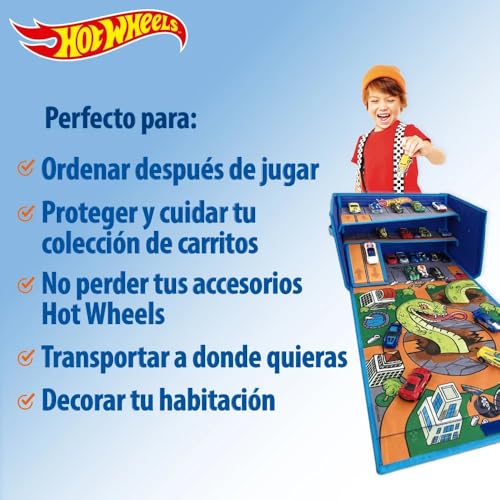 Hot Wheels Cars Case Garage Box Playmat - 3-IN-1 Collapsible Car Toys Storage Box with Speed Roads I Toy Car Storage (Cars Not Included)