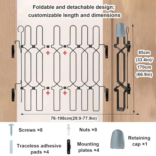 Barrera de seguridad metálica blanca tipo acordeón y plegable de 121x85cm para casa 4