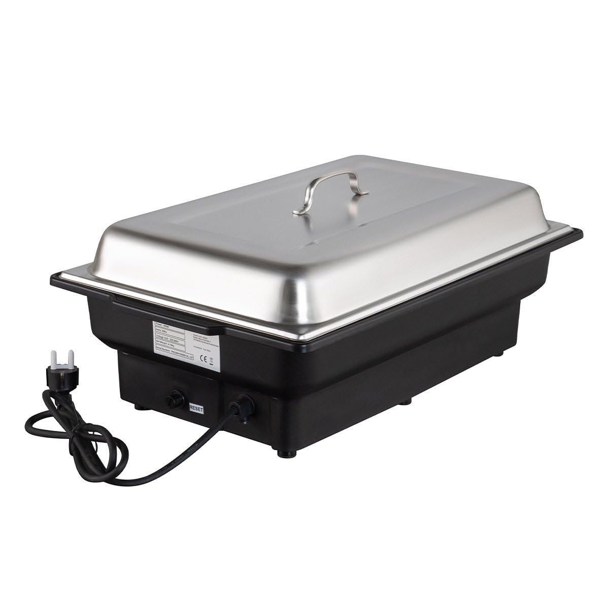 GastroHero Elektro-Chafing Dish, für GN 1/1 Behälter, Schwarz CDGN1/1E | mit passendem Deckel & handlichen Griffen, Edelstahl, +30 °C bis +90 °C, GN 1/1 Behälter mit 6,5 cm Tiefe, 58x35x25 cm