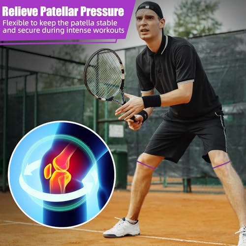 Image of Foilswirl Silicone Patella Knee Band for Basketball Patella Tendon Support Knee Pain Running Tendon Brace Support Strap(2,Purple,M)