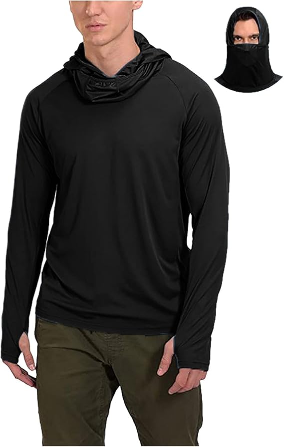 Summer Men's Face Mask Sunscreen Fishing Thumb Hole Hoodie Quick Dry