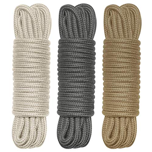 BONTIME All-Purpose Twisted Cotton Rope - 32 Feet Length,1/3-Inch Diameter(Beige,Brown,Grey,Pack of 3)