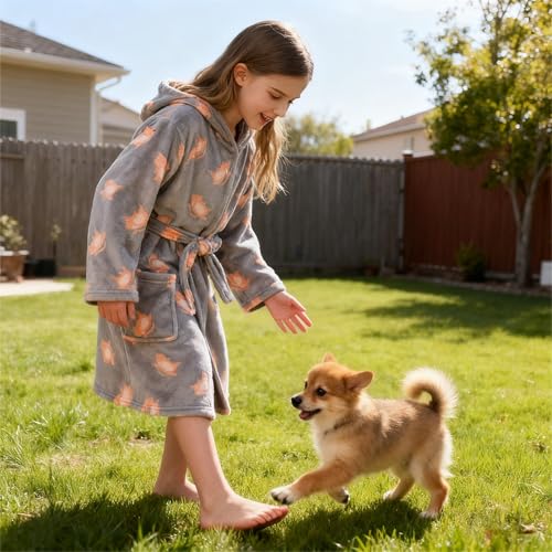 Image of V.&GRIN Girls Fleece Hooded Robe, Soft Unicorn Bathrobe for Kids 5-14 Years
