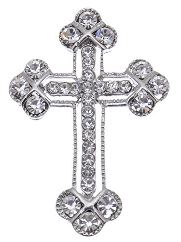 Alilang Silvery Tone Clear Crystal Colored Rhinestones Holy Cross Brooch Pin #TOP27