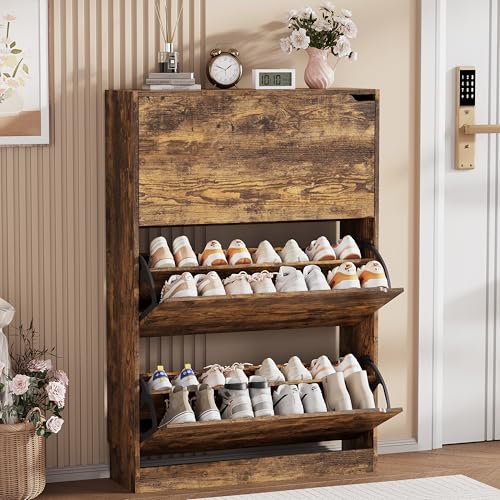 Shoe Storage Cabinet, Wood Shoe Organizer for Entryway with 3