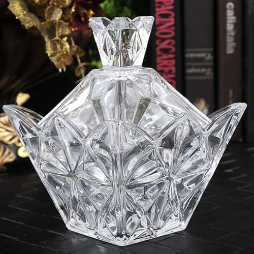 Image of WRINGO Crystal Diamond Cut Candi Jar with Lid | Premium Decorative Glass Candy Bowl | Multipurpose Storage Jar for Candi, Cookies, Chocolates, Dry Fruits, Sugar & Snacks (Pack of 1)