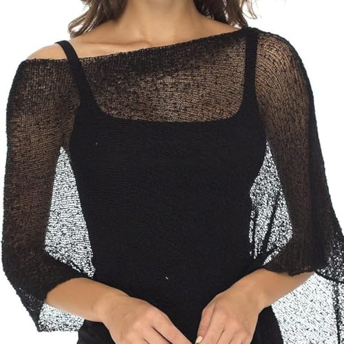 Asymmetric Knit Poncho, Women Sheer Knit Poncho, Top Lightweight Knit Shrug Shawl Off The Shoulder Mesh Blouse Cover Up Tops3