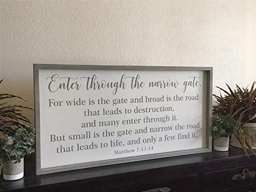 R2kiuy Matthew 7:13-14 Bible Verse Large Wooden Sign,Scripture Wood Sign Framed Wood Sign,Enter Through The Narrow gate
