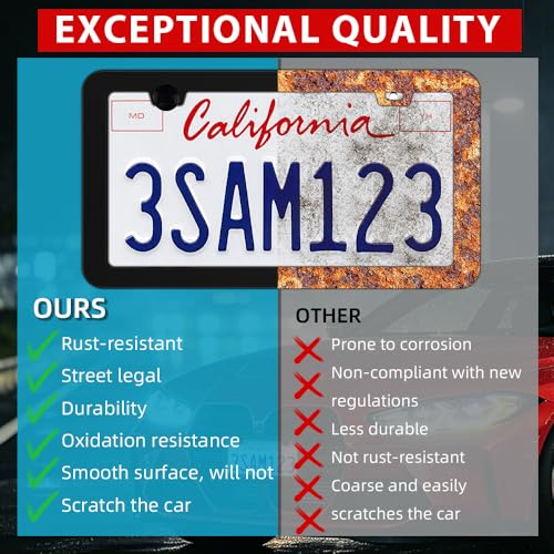 Black Steel License Plate Frame 2 Pack, Heavy Duty Rust Proof Car Tag Frame with Screws,Slim Matte Finish for Front Rear Fits All US Vehicles — view 4