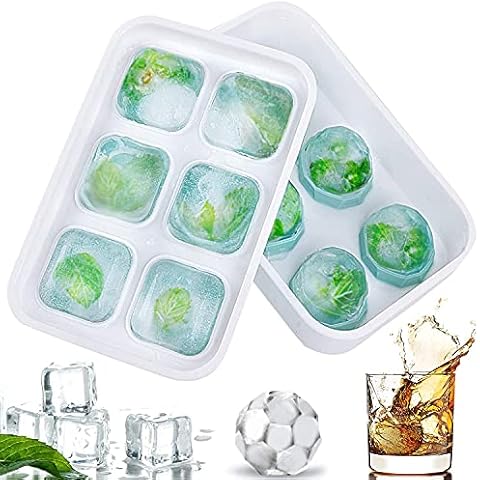 Theirsova Ice Cube Trays Set of 2, Silicone Ice Mould with Lid, Reusable Ice Trays with Large Ball Square Shape, BPA Free and Easy Release Ice Cube Molds for Freezer Whiskey Cocktail (2 Pack) Cover