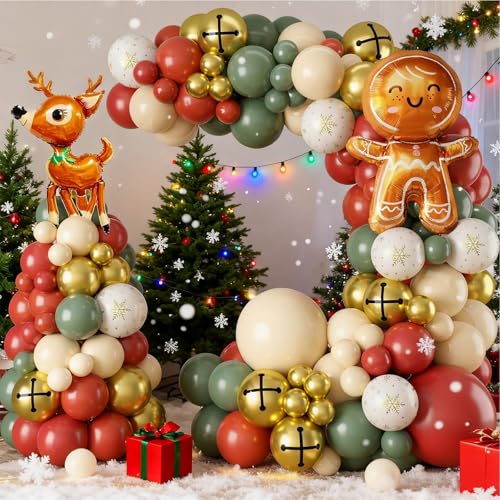 Kit arche de ballons de Noël vert sauge, rose et orange rétro
