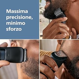 Regolabarba Philips serie 5000 - Lame in metallo autoaffilanti, 40 impostazioni di lunghezza, tecnologia BeardSense, raccoglitore peli, impermeabile, pettine sfumatura, custodia da viaggio, BT5785/30