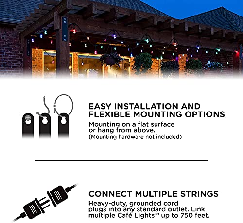DGO 48FT Outdoor Patio Lights, RGB Cafe String Lights with 15 E26 S14 Shatterproof Edison Bulbs, Commercial Grade Dimmable String Lights for Bistro Backyard Garden, Remote Controllers - Image 6